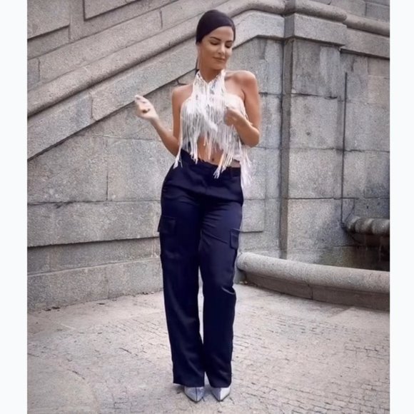 BLOGGER'S FAVE! Zara Sequin Wrap Halter Top NWT - Picture 8 of 14